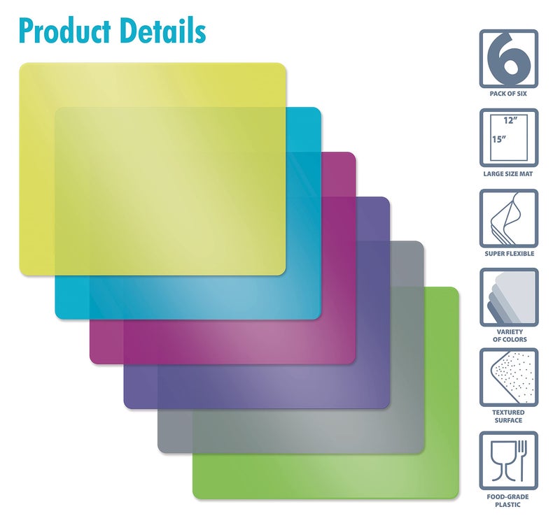 Better Kitchen Products Flexible Plastic Cutting Board Mats, Set of 6, Textured, 6 Vivid, Translucent Colors Assorted - Image 2
